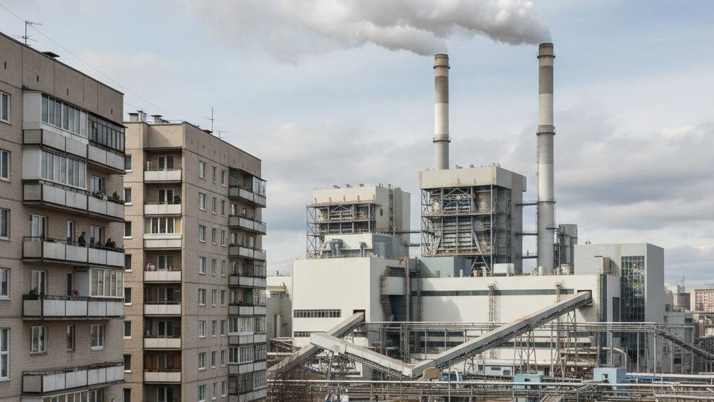 Мусоросжигательный завод WtE, иллюстрация, созданная с помощью искусственного интеллекта